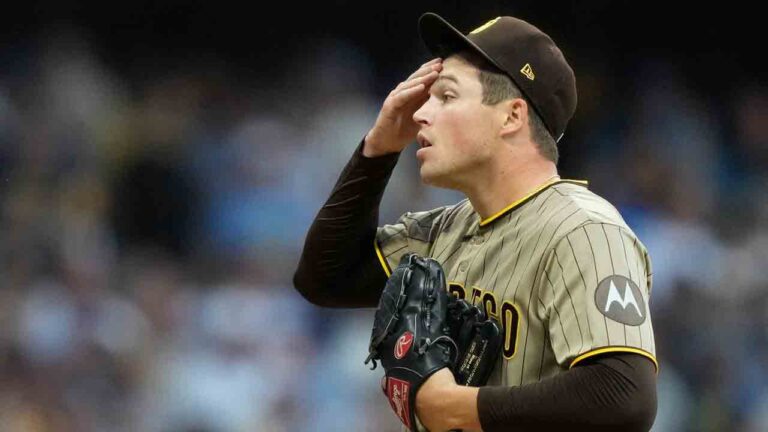 San Diego Padres' Mason Miller reacts during the ninth inning of Game 2 of a National League Divisional baseball playoff series against the Milwaukee Brewers Sunday, Oct. 4, 2026, in Milwaukee. (Kayla Wolf/AP)