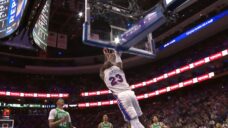 76ers’ James throws down alley-oop slam off Maxey’s pass against Celtics