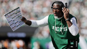 New York Jets head coach Aaron Glenn in the first half of an NFL football game against the Miami Dolphins in East Rutherford, N.J., Sunday, Oct. 25, 2026. (Adam Hunger/AP)