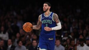 Minnesota Timberwolves' LaMelo Ball (1) looks to pass during the first half of a preseason NBA basketball game against the New York Knicks Monday, Oct. 12, 2026, in New York. (Frank Franklin II/AP)