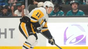 Pittsburgh Penguins center Filip Hallander (11) during an NHL hockey game against the San Jose Sharks in San Jose, Calif., Saturday, Oct. 18, 2025. (Jeff Chiu/AP)