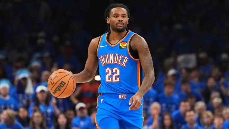 Oklahoma City Thunder's Cason Wallace handles the ball during Game 7 of the Western Conference finals of the NBA basketball playoffs against the San Antonio Spurs Saturday, May 30, 2026, in Oklahoma City. (Tony Gutierrez/AP)