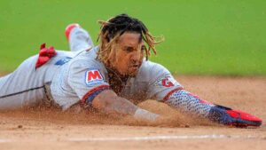 Cleveland Guardians' Jose Ramirez steals third base during the fifth inning in Game 3 of baseball's American League Division Series against the Chicago White Sox Wednesday, Oct. 7, 2026, in Chicago. (Melissa Tamez/AP)