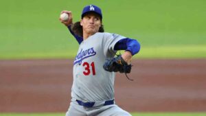 Los Angeles Dodgers pitcher Tyler Glasnow (31) delivers a pitch during the first inning in Game 4 of baseball's National League Division Series against the Atlanta Braves, Wednesday, Oct. 7, 2026, in Atlanta. (Colin Hubbard/AP)