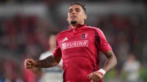 St. Louis City's Rafael Navarro in action during the second half of an MLS soccer match against the Vancouver Whitecaps Wednesday, Oct. 14, 2026, in St. Louis. (Jeff Roberson/AP)