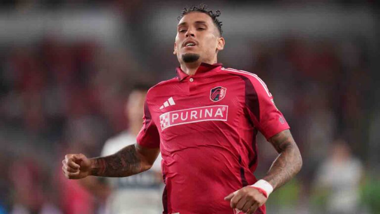 St. Louis City's Rafael Navarro in action during the second half of an MLS soccer match against the Vancouver Whitecaps Wednesday, Oct. 14, 2026, in St. Louis. (Jeff Roberson/AP)