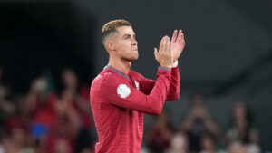 Portugal's Cristiano Ronaldo claps his hands as he leaves the pitch after being substituted during the Nations League soccer match between Portugal and Wales in Lisbon, Thursday, Sept. 24, 2026. (Armando Franca/AP)