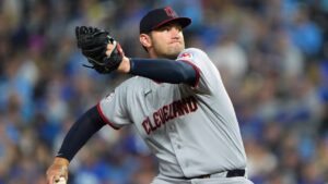 Cleveland Guardians starting pitcher Gavin Williams throws during the first inning of a baseball game against the Kansas City Royals, Friday, Sept. 25, 2026, in Kansas City, Mo. (Charlie Riedel/AP)