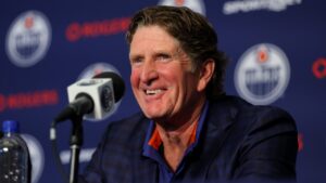 Edmonton Oilers head coach Mike Babcock speaks to the media during a news conference in Edmonton on Tuesday, June 23, 2026. (James Maclennan/CP)