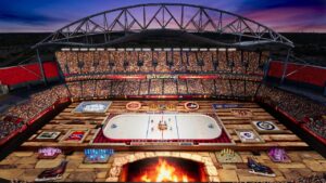 NHL is turning Princess Auto Stadium into a larger-than-life Manitoba cabin for the 2026 Tim Hortons NHL Heritage Classic between the Winnipeg Jets and Montreal Canadiens. (Photo courtesy: NHL)