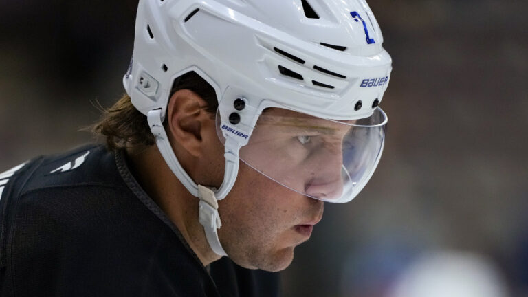 Vancouver Canucks' Luke Schenn skates during the opening day of the NHL hockey team's training camp, in Penticton, B.C., on Thursday, Sept. 17, 2026. (Darryl Dyck/CP)