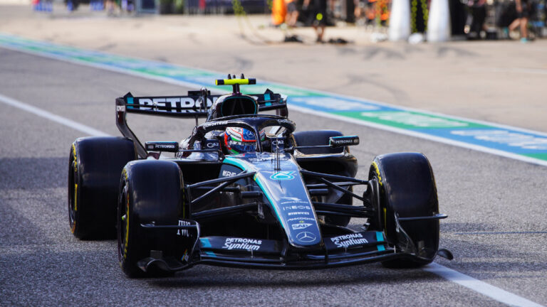 Mercedes driver Kimi Antonelli of Italy leaves pit lane during qualifying for the Formula One United States Grand Prix auto race in Austin, Texas, Saturday, Oct. 24, 2026. (Dustin Safranek/Pool Photo via AP)
