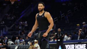 Sacramento Kings guard Ben Simmons looks on before a preseason NBA basketball game against the Golden State Warriors in San Francisco, Saturday, Oct. 10, 2026. (Jed Jacobsohn/AP)