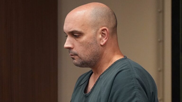Sean M. Higgins, the driver charged with killing NHL hockey player Johnny Gaudreau and his brother Matthew as they bicycled on a rural road, appears at the Salem County, N.J., Courthouse, Tuesday, Nov. 12, 2024, in Salem, N.J. (Matt Slocum/AP)