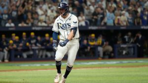 Tampa Bay Rays' Ben Williamson celebrates the game winning hit during the 12th inning of Game 4 of baseball's World Series, Wednesday, Oct. 28, 2026, in St. Petersburg, Fla., between the Milwaukee Brewers and the Tampa Bay Rays. (Ashley Landis/AP)
