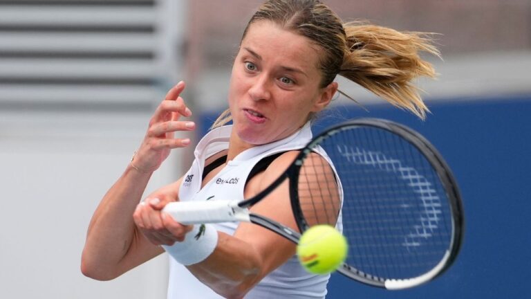 Maja Chwalinska, of Poland, returns the ball to Taylor Townsend, of the United States, during the first round of the U.S. Open tennis championships Monday, Aug. 31, 2026, in New York. (Yuki Iwamura/AP)