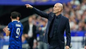 France head coach Zinedine Zidane gives instructions from the side line during the Nations League soccer match between France and Belgium in Saint-Denis near Paris, Monday, Oct. 5, 2026. (AP Photo/Teresa Suarez)
