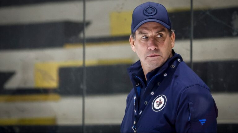 Winnipeg Jets head coach Scott Arniel looks on during the opening day of the NHL hockey team's training camp, in Winnipeg, on Thursday, Sept. 17, 2026. THE CANADIAN PRESS/John Woods