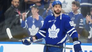 Toronto Maple Leafs' Kirill Marchenko (86) warms up prior to first period NHL hockey action against the Montreal Canadiens in Toronto on Tuesday, Sept. 29, 2026. THE CANADIAN PRESS/Nathan Denette
