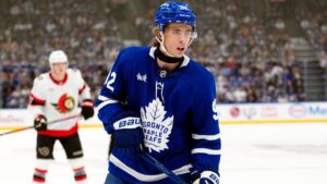 Toronto Maple Leafs' Gavin McKenna (92) skates against the Ottawa Senators during first period NHL hockey pre season action in Toronto on Wednesday, Sept. 23, 2026. (Frank Gunn/CP)