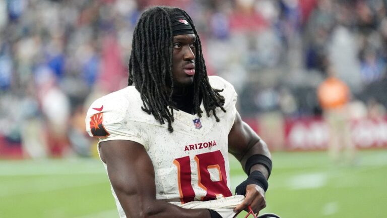 Arizona Cardinals' Marvin Harrison Jr. walks off the field after an NFL football game against the Seattle Seahawks in Glendale, Ariz., Sunday, Sept. 20, 2026. (AP Photo/Ross D. Franklin)
