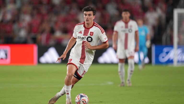 Toronto FC's Alonso Coello brings the ball down the pitch during the first half of an MLS soccer match against St. Louis City Saturday, Sept. 19, 2026, in St. Louis. (Jeff Roberson/AP)