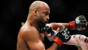 Brazil's Ismael Bonfim during a lightweight bout at the UFC 283 mixed martial arts fights in Rio de Janeiro, Brazil, late Saturday, Jan. 21, 2023. (Bruna Prado/AP)