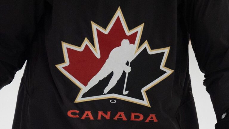 A jersey logo for Hockey Canada is seen as Team Canada practices in Petawawa, Ont., on Wednesday, Dec. 18, 2024. (Adrian Wyld/CP)
