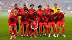 Canada's Men's National Team line up before International friendly action against Chile, in Toronto, on Saturday, Sept. 26, 2026. (Chris Young/CP)