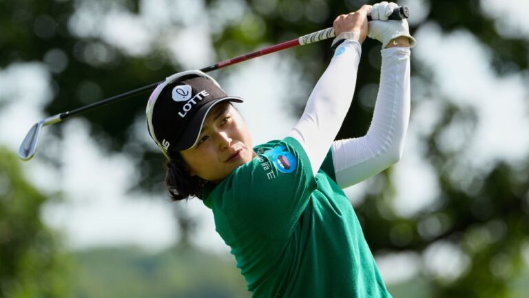 Hye-Jin Choi, of South Korea, hits from the 17th tee during the second round of the Women's PGA Championship golf tournament, Friday, June 26, 2026, in Chaska, Minn. (Chris Carlson/AP Photo)