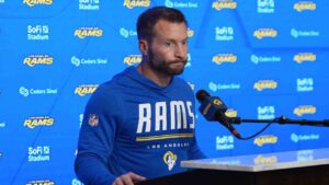 Los Angeles Rams head coach Sean McVay speaks at a news conference after an NFL football game against the Arizona Cardinals in Inglewood, Calif., Sunday, Oct. 18, 2026. (Gregory Bull/AP)