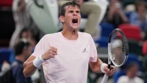 Spain's Rafael Jodar celebrates after winning the men's singles quarterfinals match against Norway's Casper Ruud at the Shanghai Masters tennis tournament in Shanghai. (Andy Wong/AP)