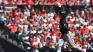 Chicago White Sox's Munetaka Murakami runs the bases after hitting a two-run home run against the Cleveland Guardians during the fourth inning in Game 1 of baseball's American League Division Series, Saturday, Oct. 3, 2026, in Cleveland. (Tim Phillis/AP)