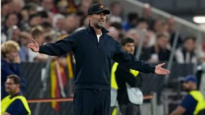Germany's head coach Jurgen Klopp reacts during the UEFA Nations League soccer match between Germany and Serbia in Munich, Germany, Thursday, Oct. 1, 2026. (Matthias Schrader/AP Photo)