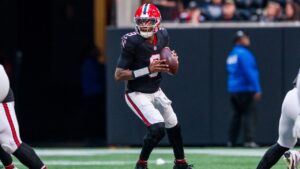 Atlanta Falcons quarterback Michael Penix Jr. drops back during an NFL game against the San Francisco 49ers in Atlanta, Sunday, Oct. 25, 2026. (AP /Danny Karnik)
