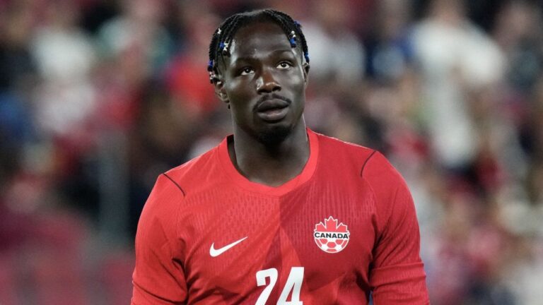 Canada's Promise David is seen in action during International friendly action against Chile, in Toronto, on Saturday, Sept. 26, 2026. (Chris Young/CP)