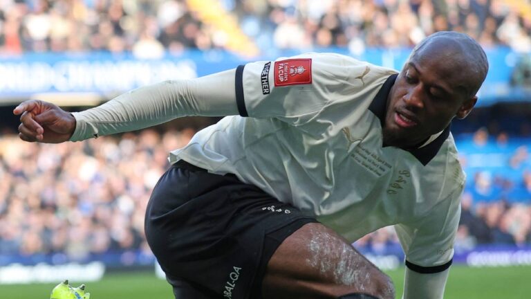 Port Vale's Martin Sherif during the English FA Cup quarterfinal soccer match between Chelsea and Port Vale in London, England, Saturday, April 4, 2026. (Ian Walton/AP)