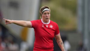 Tyson Beukeboom of Canada during the group B match at the 2025 Women's Rugby World Cup between Canada and Wales in Manchester, England, Saturday, Aug. 30, 2025. (Dave Shopland/AP)