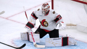 Ottawa Senators' Linus Ullmark (35) during an NHL hockey game, Tuesday, Oct. 6, 2026, in Boston. (Charles Krupa/AP)
