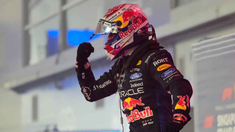 Red Bull driver Max Verstappen of the Netherlands celebrates after winning the Singapore Formula One Grand Prix race. (Vincent Thian/AP)